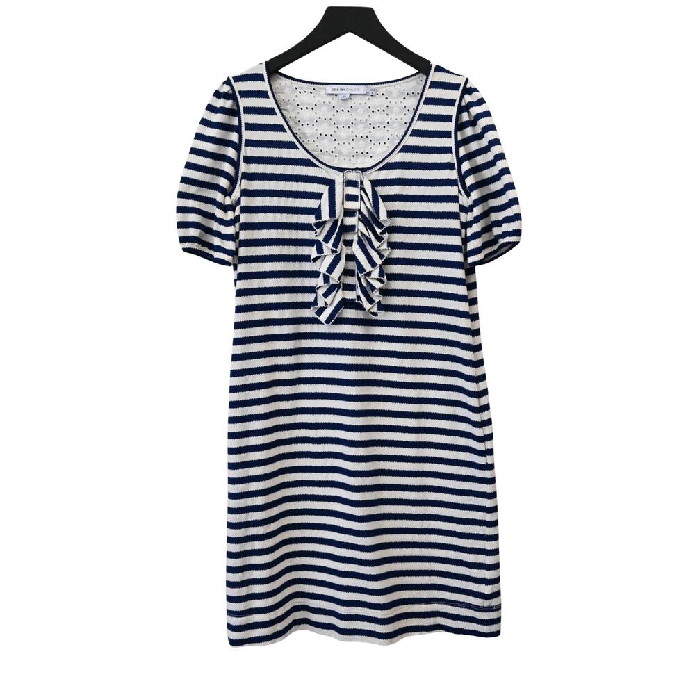 See by Chloé Striped Navy and White Mini Dress Size 4